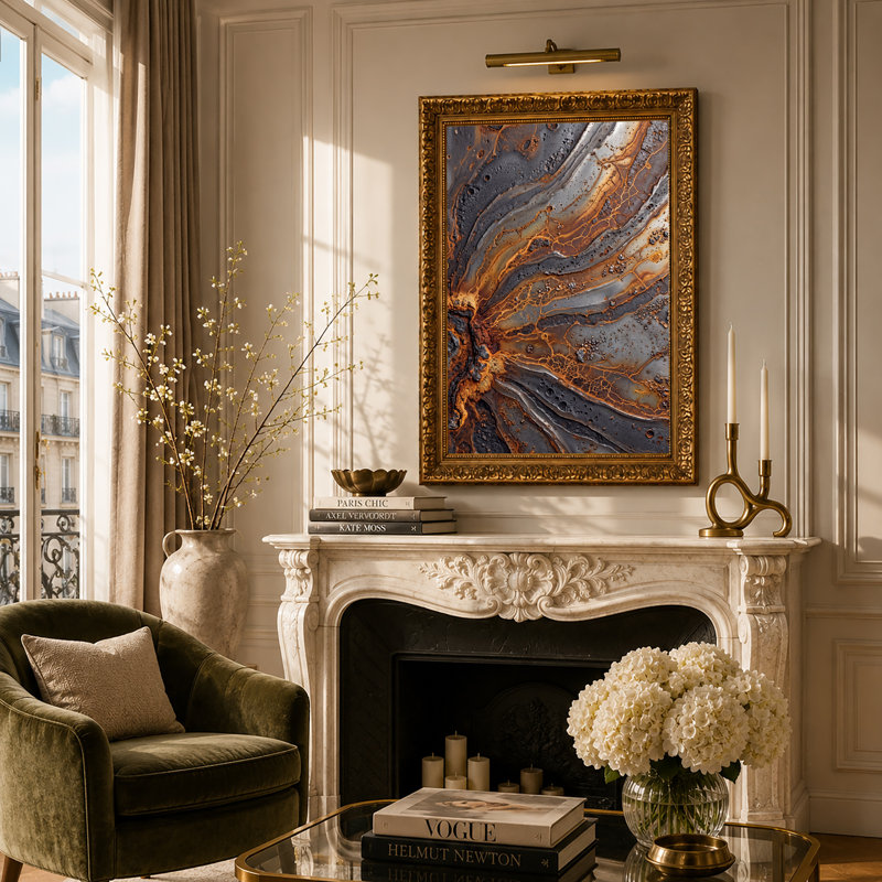 Art mural sur toile tourbillonnant gris foncé et orange, 30"H x 20"W