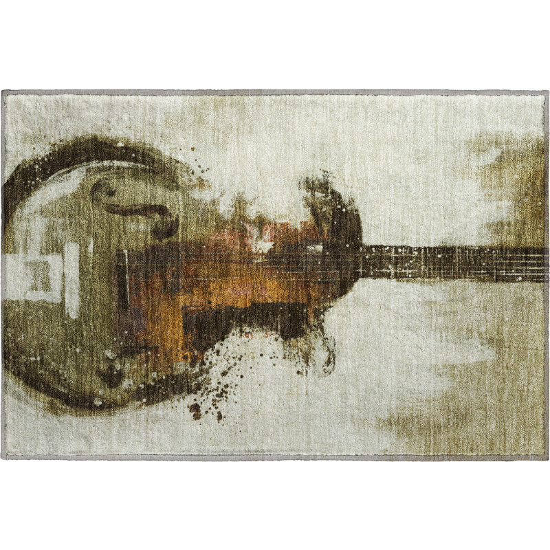 Premium Machine Washable Mayfield AMF2091 Music Rug, 1'8" x 2'6", Brown
