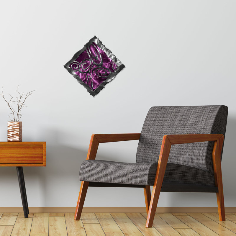 Artisan Handmade Abstract Wall Decor on Metal, Candy Raspberry