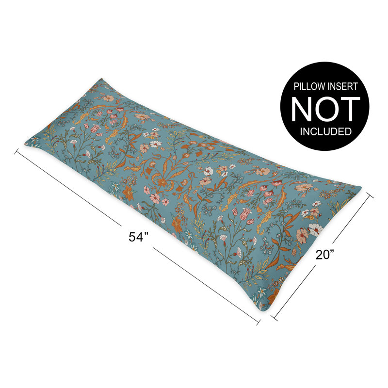 Boho Floral Blue and Orange Body Pillow Cover with Zipper