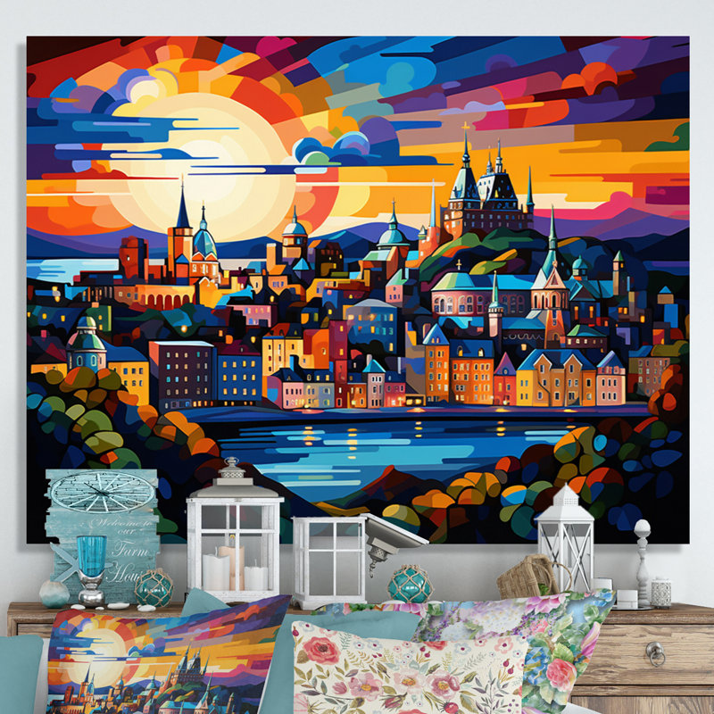 City Québec Popart, reproduction d'art sur toile, Cadre photo noir, H 16 po x l 32 po x P 1 po