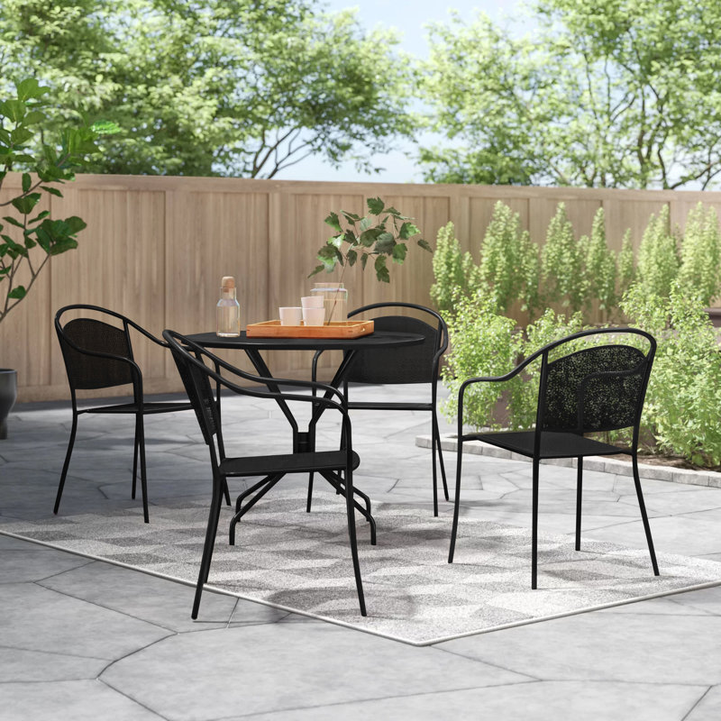 Chanea 35.25" W Round 4-Person Patio Dining Set with Stackable Chairs, Black
