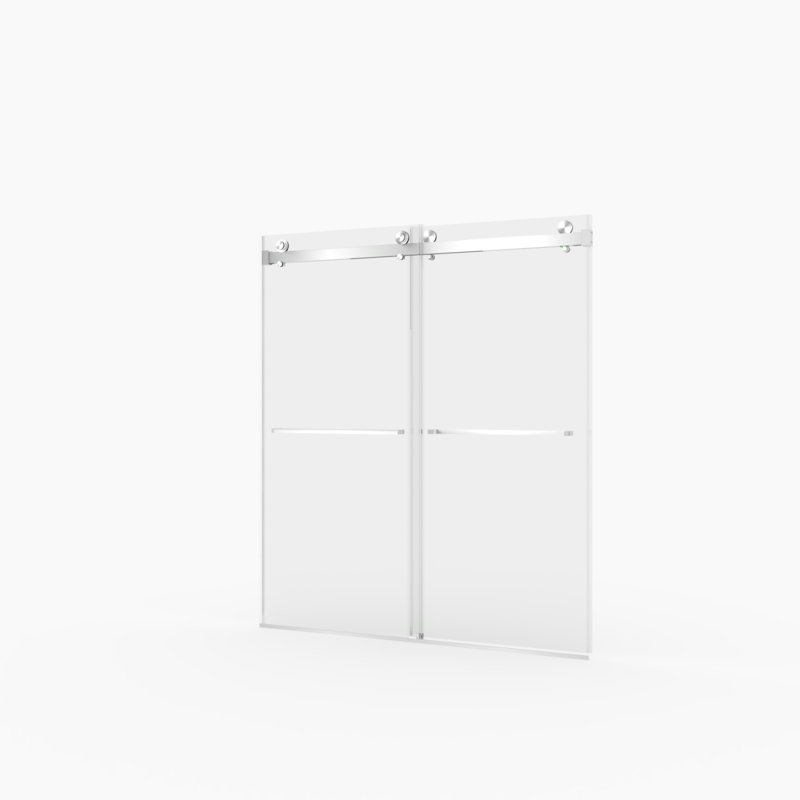 56-60"W X 70"H Frameless Double Sliding Shower Door,5/16" (8Mm) Thick SGCC Tempered Clear Glass,Double Side Easy Clean Coat,Brushed Nickel Finished With Buffer
