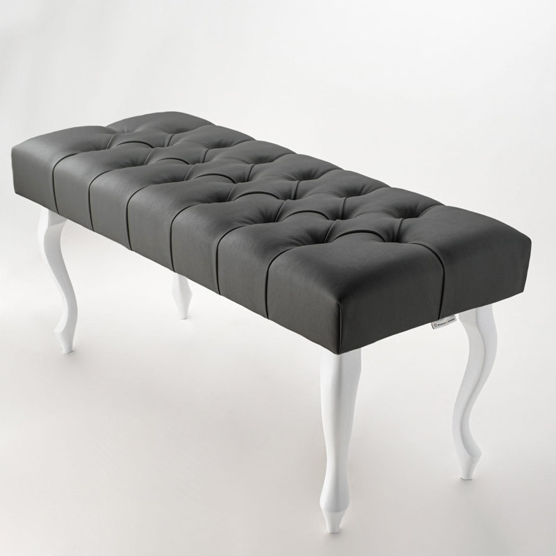Genuine Leather Upholstered Bench, Dark Gray/White, 40cm H x 100cm W x 30cm D