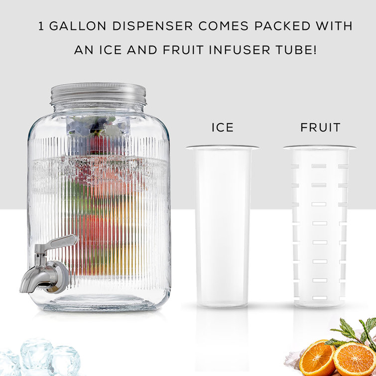 Distributeur de boissons 4 L en verre avec robinet et inserts fruits  glaçons
