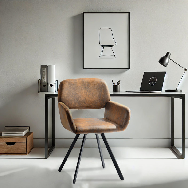 Swivel Upholstery Office Chair with Black Metal Legs for Home Office Workspace, Brown