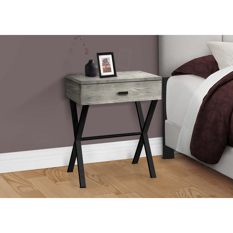 Side Table with Metal X Base Frame, Gray, Black