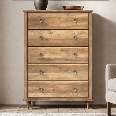 Commode Aleana 31,2 po L en bois massif, pieds fuselés, 5 tiroirs