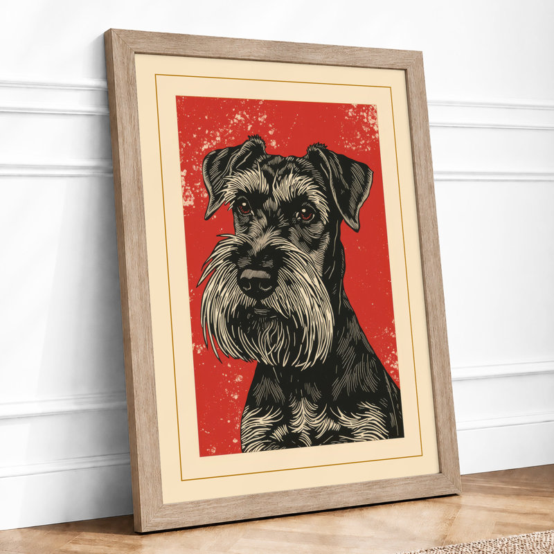 Alert Schnauzer Boho - Framed Print, A1 - 84.1 x 59.4 cm, Oak