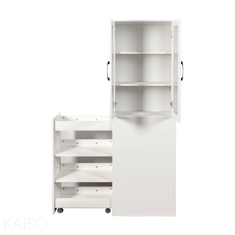 Armoire de rangement, moderne, bois de verre, porte en verre de 87 po, vitrine H 70,87 po, tablette coulissante multi-fonctionnelle à 4 niveaux et 2 portes, garde-manger en bois