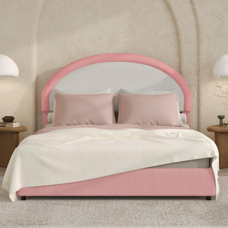 Hayden Boucle Upholstered Platform Bed Frame with Headboard - Soft Rounded Corner Design, Modern Bedroom Furniture, Queen