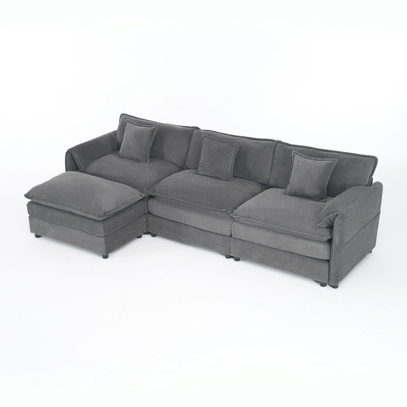 Canapé modulaire Elara, Chenille bleu, H 33,46 po x l 109,45 po x P 33,86 po