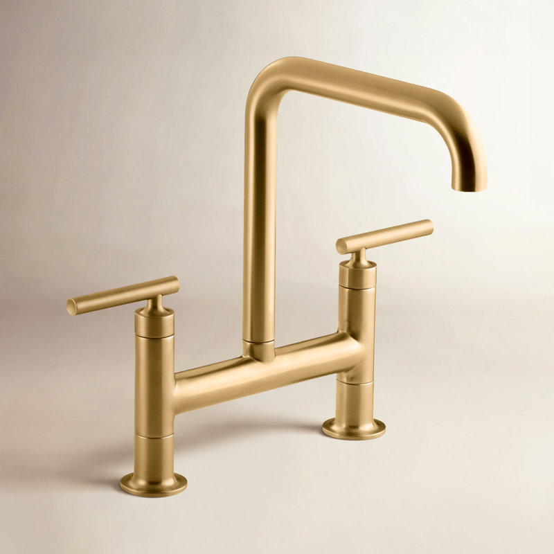 Purist® Two-Hole Deck-Mount Bridge Kitchen Sink Faucet, Vibrant Brushed Moderne Brass