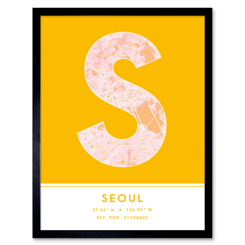 Seoul City Map Seoul Yellow by Wee Blue Coo - Single Picture Frame Typography
