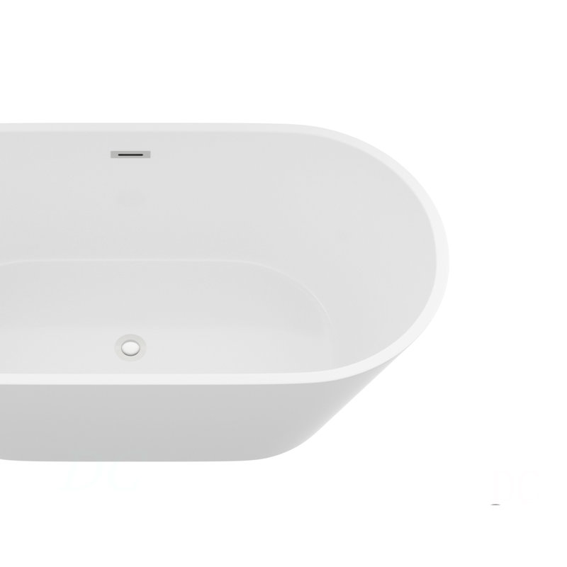 Baignoire autoportante en acrylique 63 po, baignoire autoportante 63 po, fini blanc brillant, trop-plein chromé et bonde escamotable