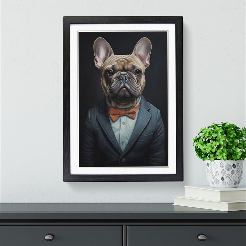 French Bulldog In A Suit Painting No.3 - Single Picture Frame Print on Wood, Black, 34cm H x 25cm W x 2cm D