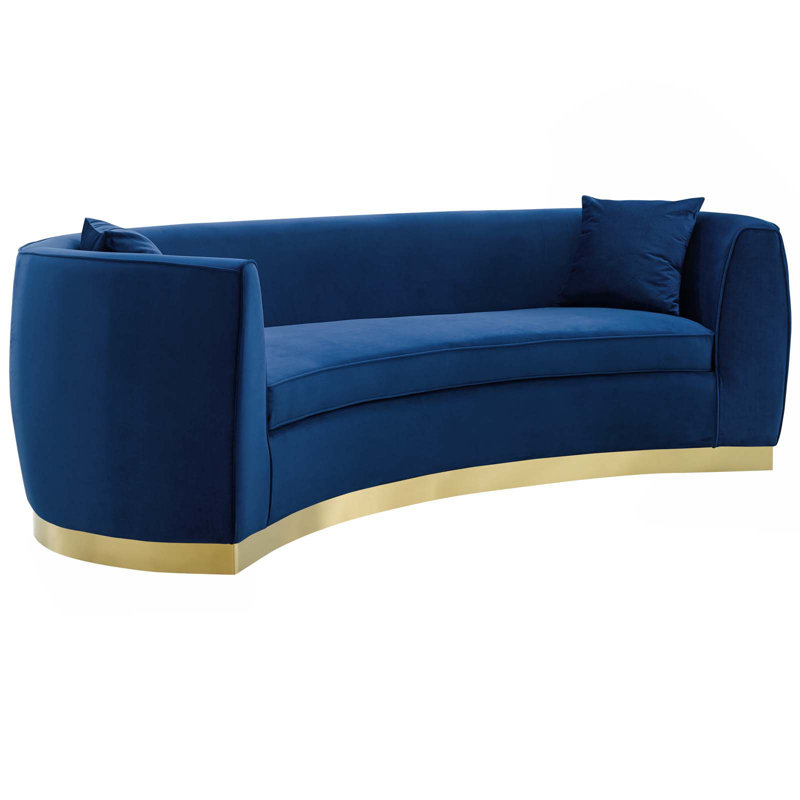 Modway Silver Orchid Perez Curved Velvet Sofa, Navy