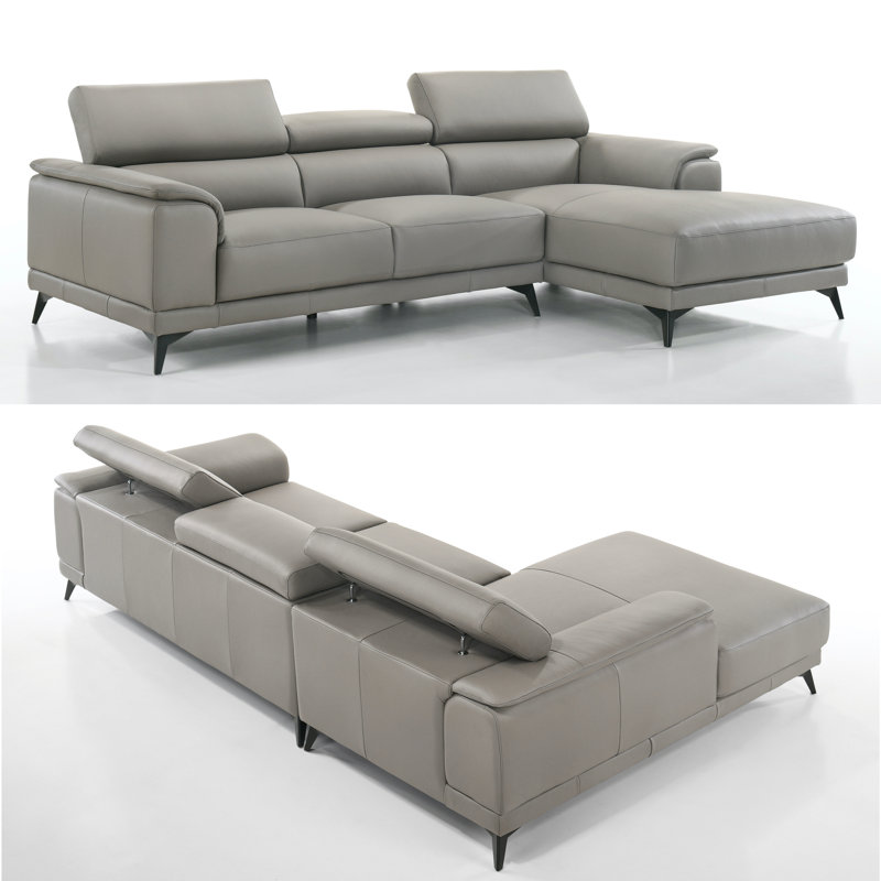 Mahowny 106" Wide Genuine Leather Sofa & Chaise, Right Hand Facing, Smooky Gray Genuine Leather