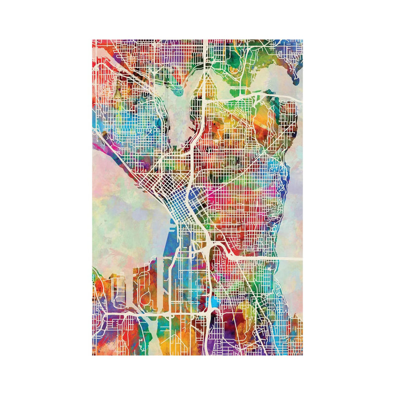 Seattle Washington Street Map I by Michael Tompsett - Wrapped Canvas Gallery-Wrapped Canvas Giclée, 30.48 cm H x 45.72 cm W