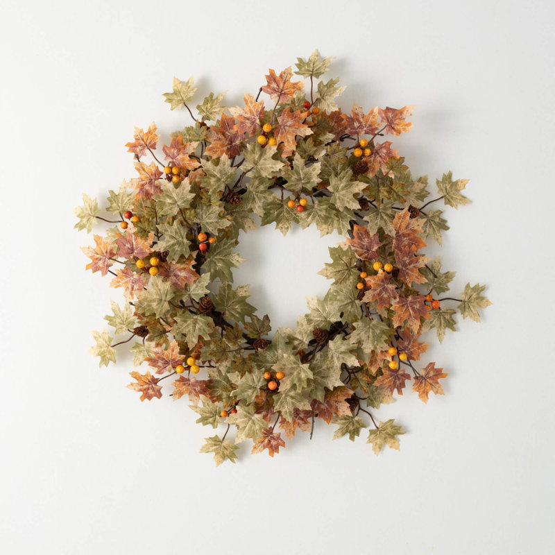 Mini couronne artificielle à feuilles d'érable 20,5 po, vert