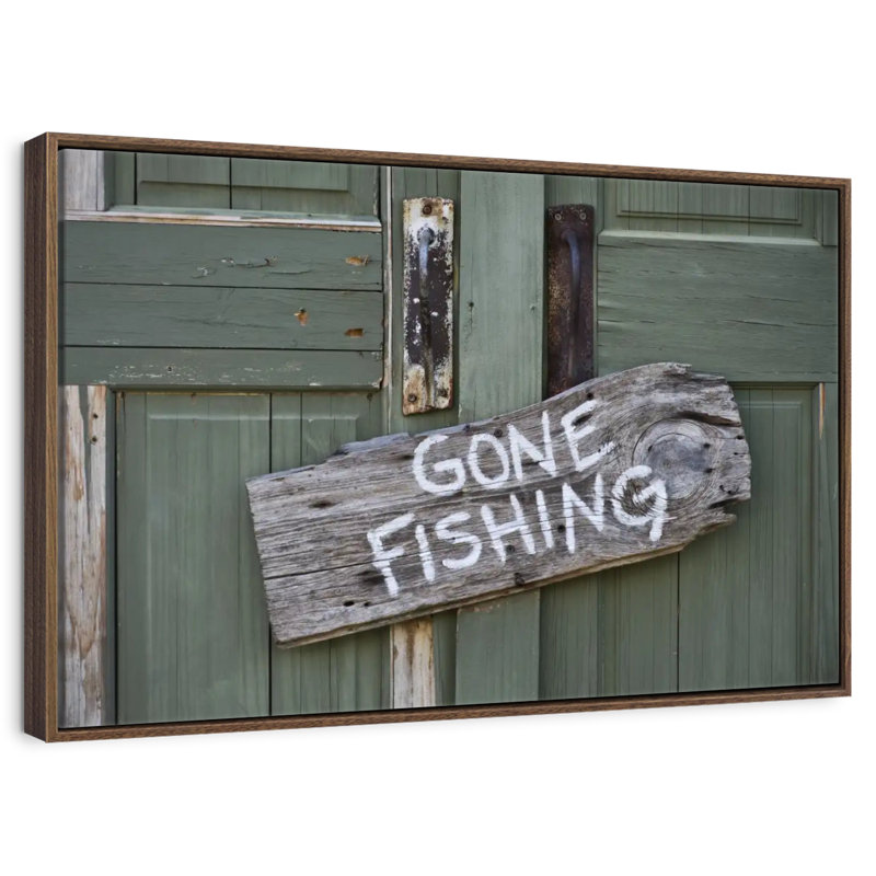 Panneau de pêche rustique, 31 po x 21 po, Cadre flottant noyer