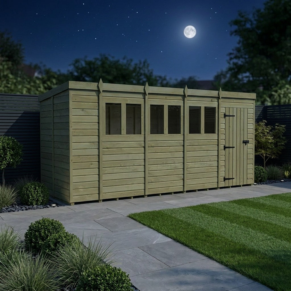 Total Sheds 18ft x 6ft Pent Garden Shed - Single Door - With Windows - Pressure Treated Timber - UK Manufactured