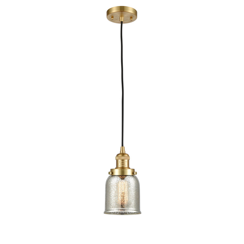 Luminaire suspendu en forme de cloche à 1 lumière Saenz, Ampoule non incluse, Argent mercuré, Or satiné