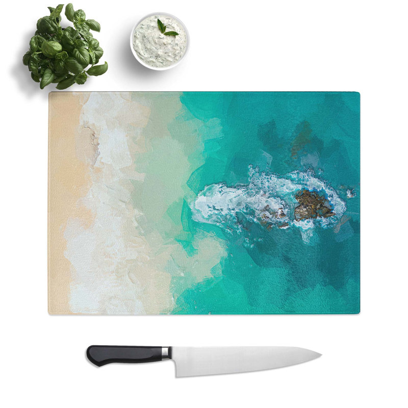 Glass Dominican Republic Beach in Abstract Chopping Board, 39 cm W x 28.5 cm L