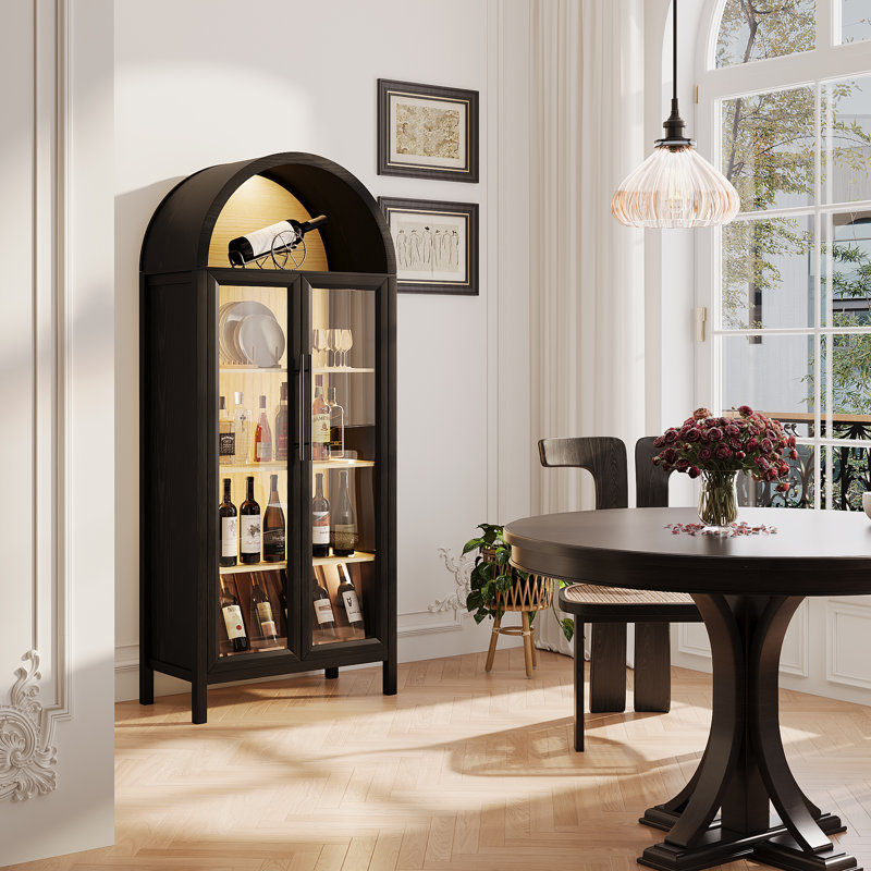 68" Tall Arched Storage Display Cabinet, Black Oak