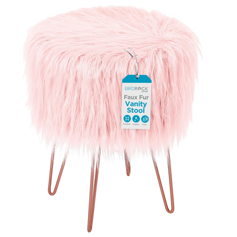 Tabouret de coiffeuse 14,5 po BirdRock Home, Fausse fourrure rose