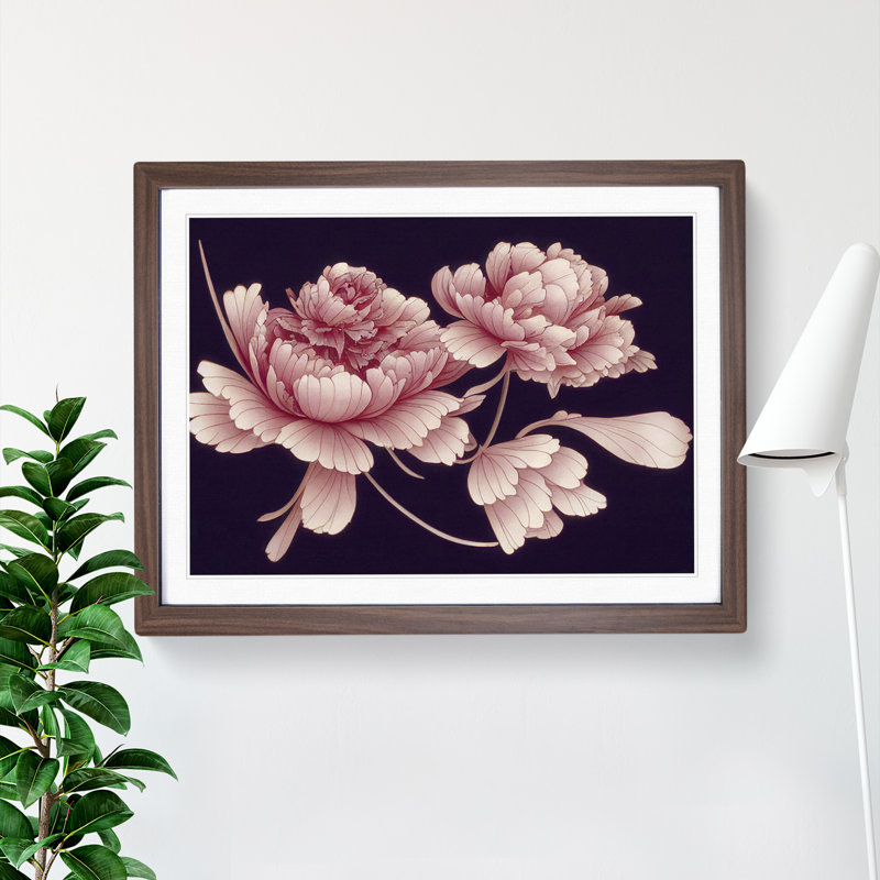 Blissful Peony Flowers - Framed Print, 25cm H x 34cm W x 2cm D, Walnut