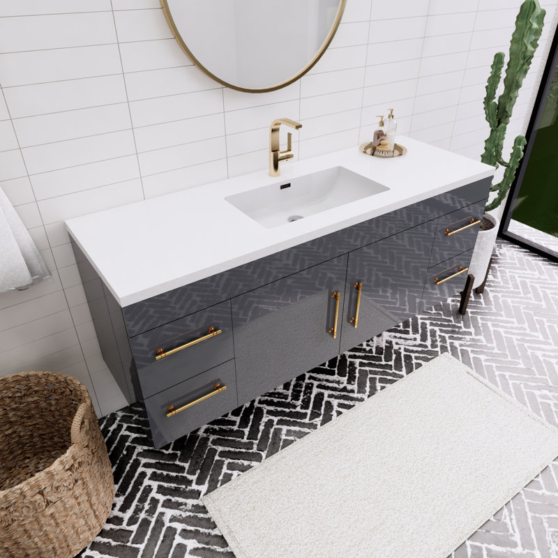 Ensemble de meuble-lavabo mural simple 60 "Spring, Gris brillant