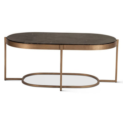 Kokomi 43" Coffee Table With Black Marble And Antique Brass Base