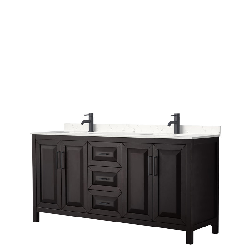 Ensemble de meuble-lavabo double 72 po Daria, Espresso foncé, Noir mat