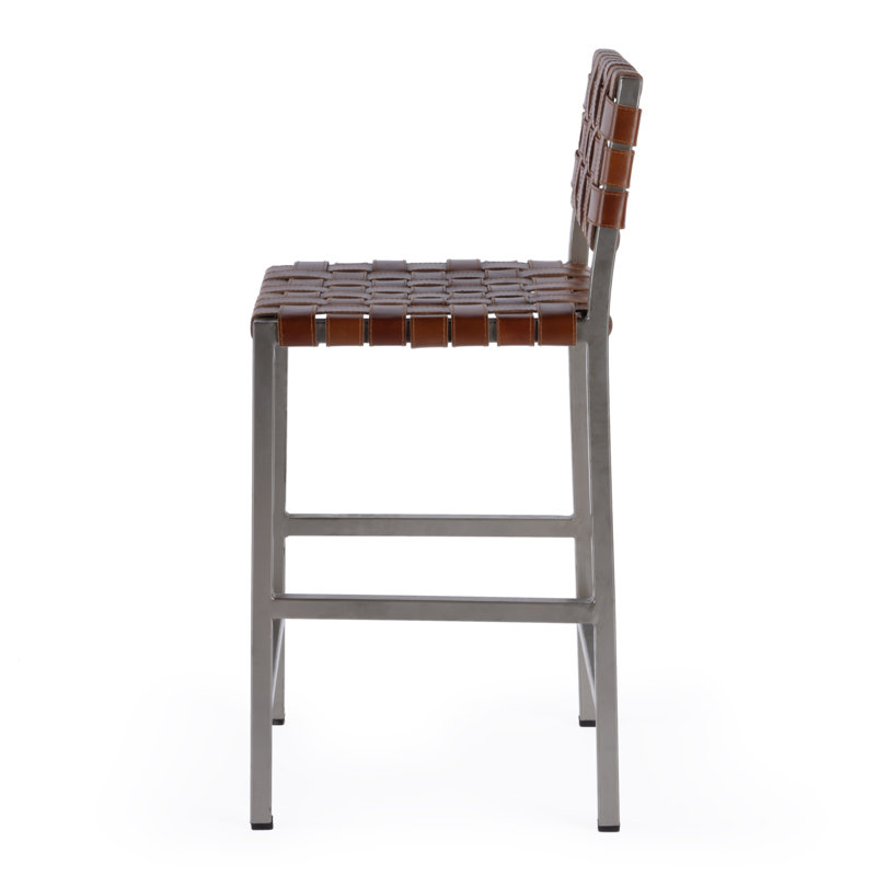 Bromley Iron and Leather 24.5" Counter Stool, Brown/Silver