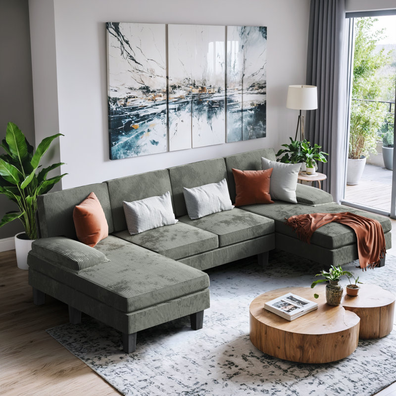 Rudhi Corduroy Sectional, Green Corduroy