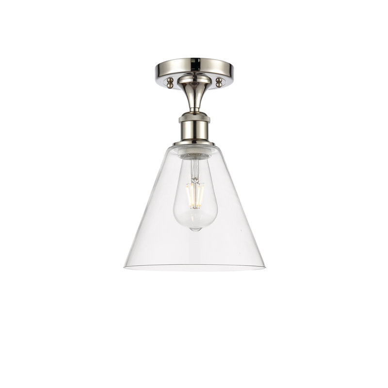 Yonnie Glass Semi Flush Mount, Clear, 11.75" H x 8" W x 8" D, Polished Nickel