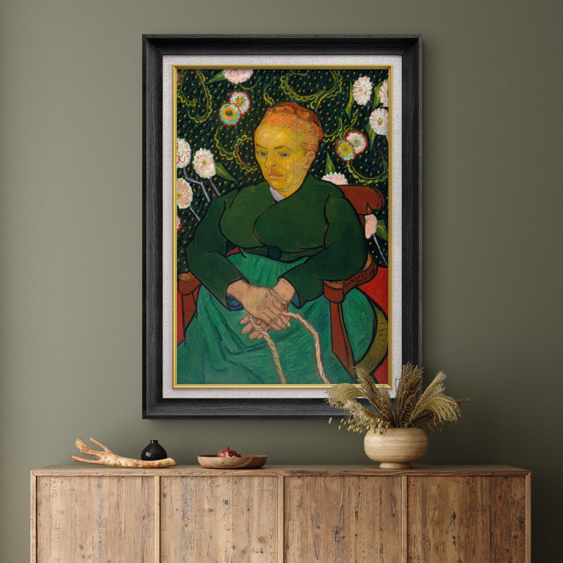 «Woman Rocking a Cradle» par Vincent Van Gogh - peinture sur toile encadrée, Noir