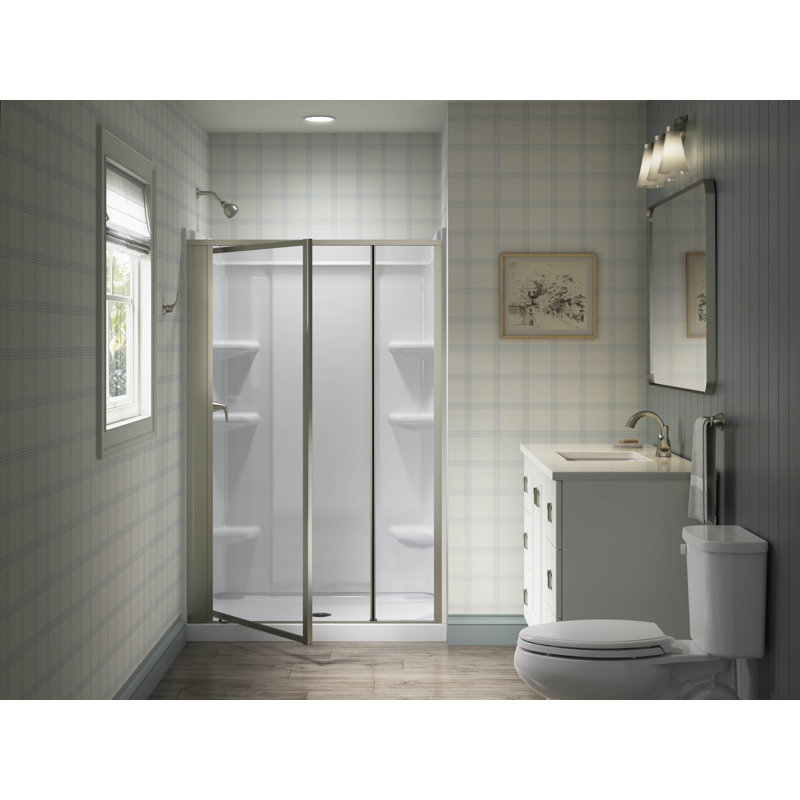 Porte de douche pivotante H 69 po avec verre épais 1/8 po Attend, Nickel