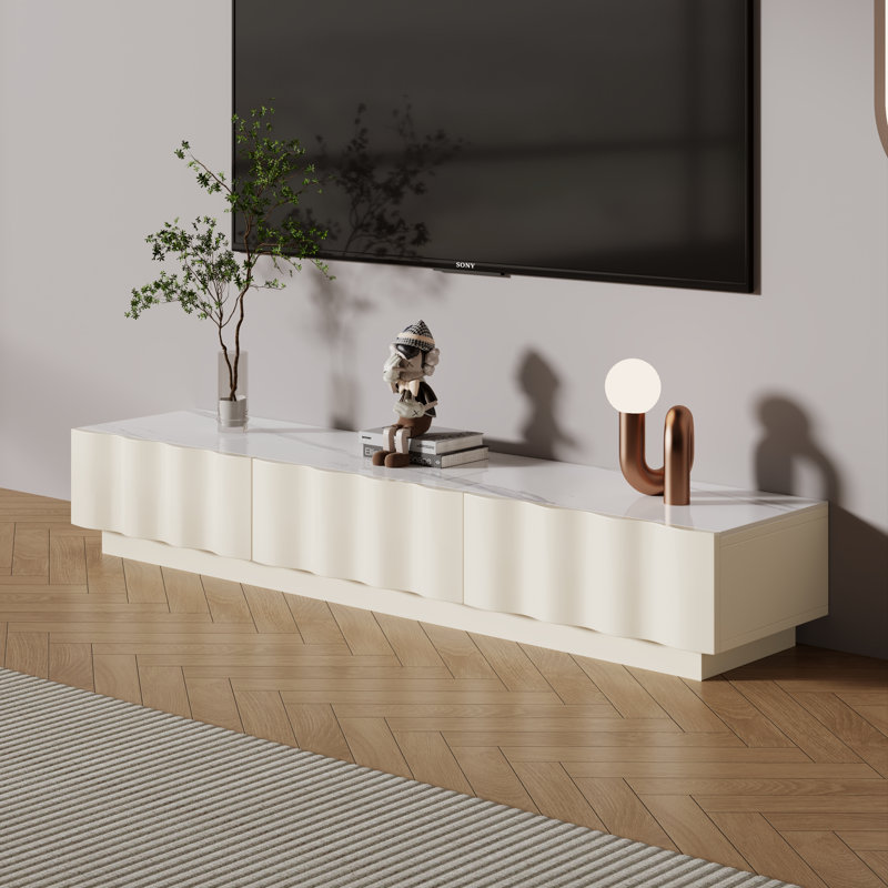 70.87" Cream Multi-Combination TV Stand with 3 Drawers, Wave-Pattern Frame