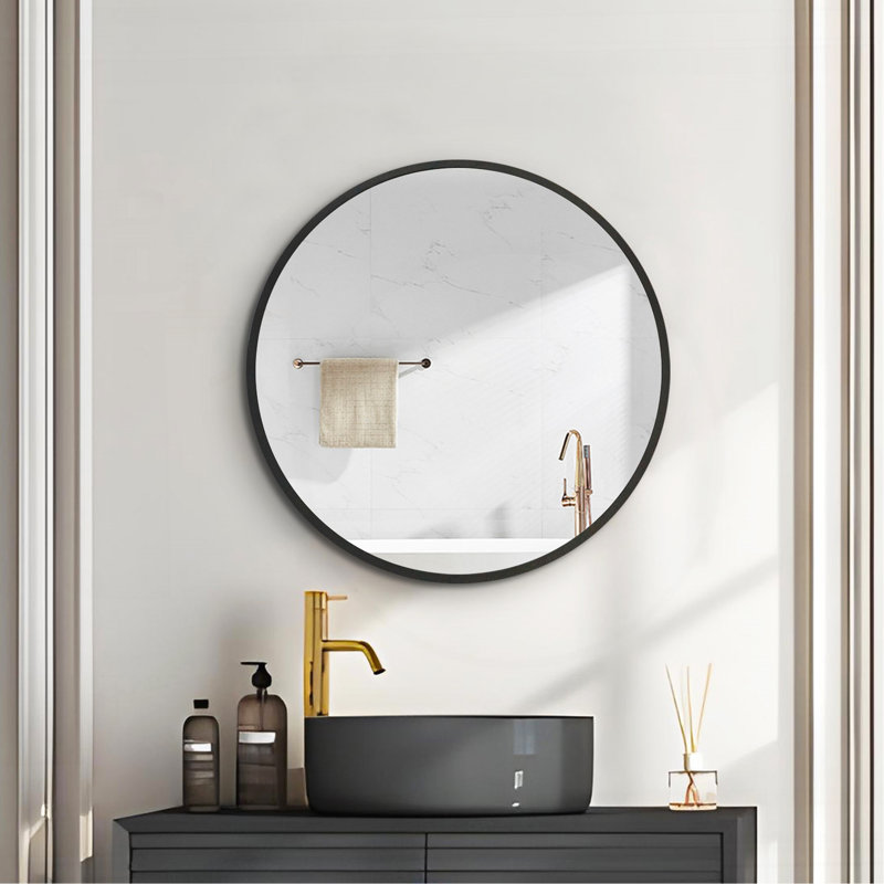 Armoire à pharmacie murale 24 po x 24 po avec miroir et cadre mural en métal noir