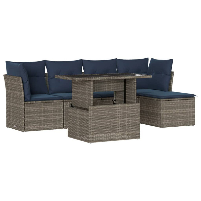 Ensemble de canapé de jardin 6 pièces avec coussins d'extérieur en rotin de polyester gris