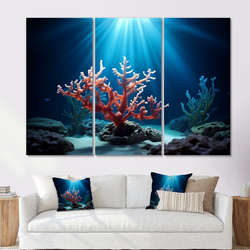 Ensemble de décorations murales corail sous l'eau, Toile tendue, H 28 po x l 36 po x P 1 po