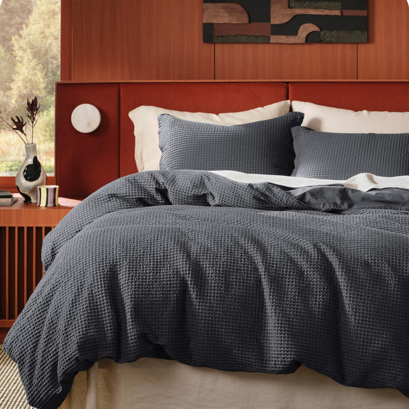 Ensemble de housse de couette à tissage gaufré 100% coton Essential Collection, Gris anthracite