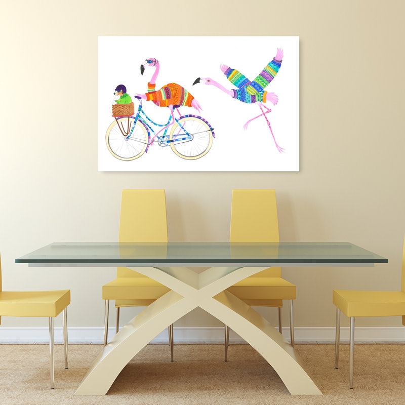 «Flamingo Adventure Modern Bird Dog», impression d'art mural, 32" H x 48" W