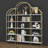 74.8 Inch 5 Tiers Office Bookcase Bookshelf, Display Shelf With Round Top, X Bar Gold Frame For Home Office