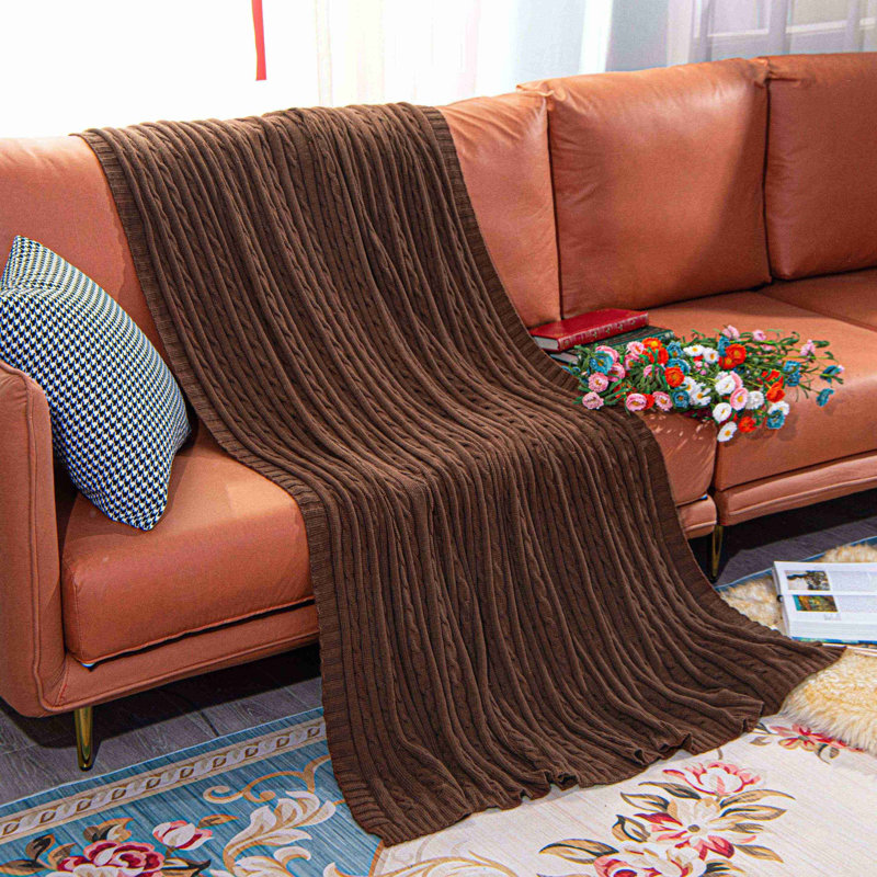 Couverture en coton tricoté , L 67 po x l 51 po, Brun