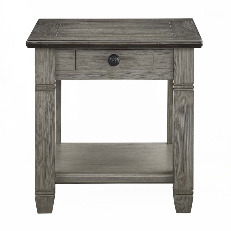 Table basse en bois avec tablette de plancher et 1 tiroir, Plateau café / base gris antique