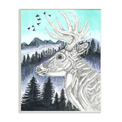 " Elk Pencil Pattern Portrait Blue Mountain Forest Landscape " by Andrea Kochish
