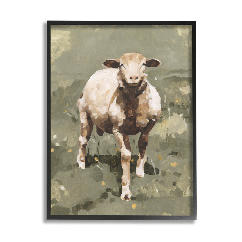 Sourire, printemps, mouton, vert, pissenlit, champ, H 30 po x l 24 po, Giclée encadrée noir minuit